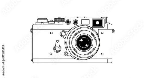 Classic vintage film camera line art illustration