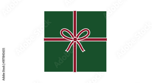 Green gift box with red ribbon.