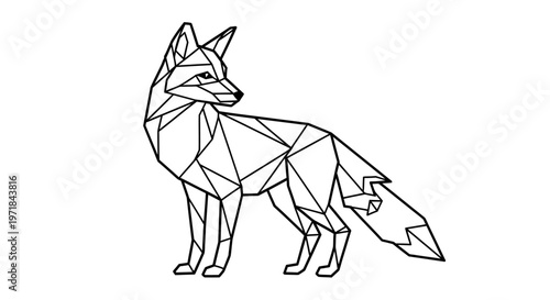 Minimalist geometric fox outline in black and white