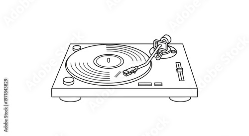 Minimalist line art illustration of classic turntable and vinyl record