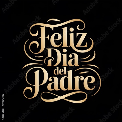 Feliz dia del padre lettering Spanish Father's day Typography greetings social media poster with Elegant gold feliz dia del padre calligraphy on black background for father's day celebration