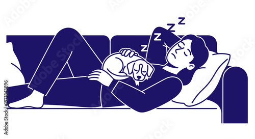 Person and dog sleeping on couch together peacefully