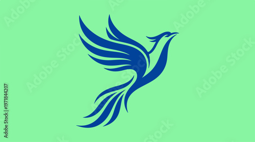 Blue Phoenix Bird Icon Graphic.