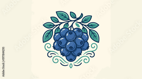 Blue Grapes with Green Leaves.