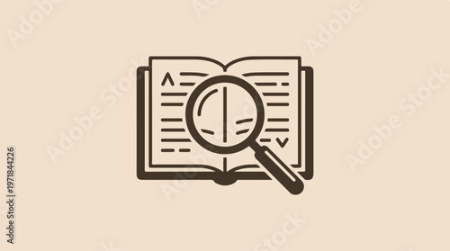 Book with Magnifying Glass Icon.