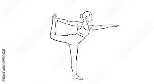 Woman performing Dancer's Pose yoga in outline illustration