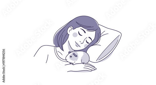 Woman sleeping with pet guinea pig on pillow