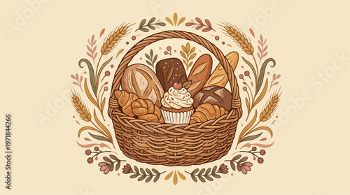 Brown Bread Loaf in Basket.