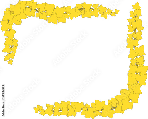 手描き風のアウトラインが特徴的な黄色い葉で囲まれたナチュラルテイストのボタニカルフレーム背景イラスト