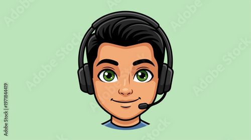 Cartoon man wearing headset.