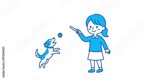 Young woman playing fetch with her dog and ball