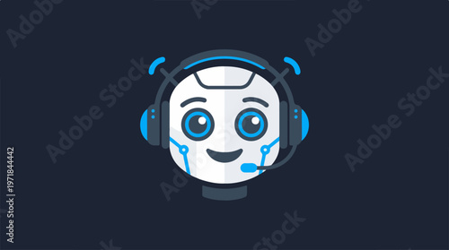 Cartoon Robot Wearing Headphones.