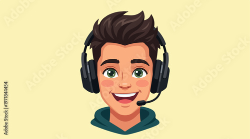 Cartoon man wearing headset.