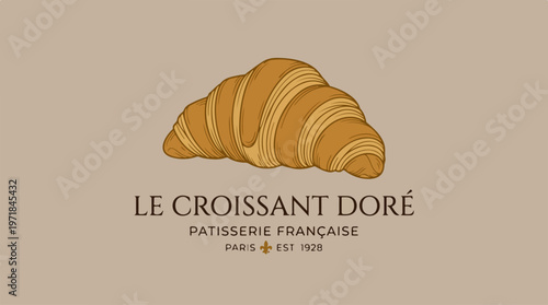 Golden Croissant Pastry Logo Design.
