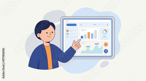 Person showcasing data analysis on tablet perfect for business presentations, financial reports, and techrelated articles, exuding professional confidence.