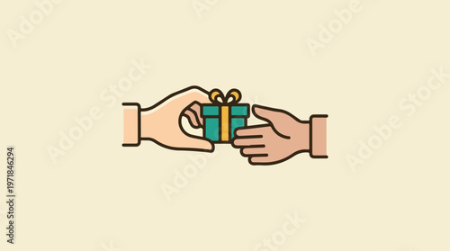 Hands Exchanging Gift Box.