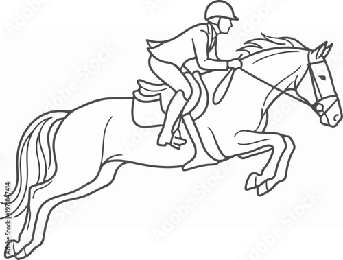 Man Riding Horse Jumping Hurdle.