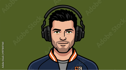 Man wearing headphones smiling.