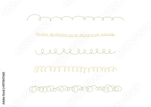 いろいろな種類のぐるぐるした手描きのラインセット2（緑・黄色）