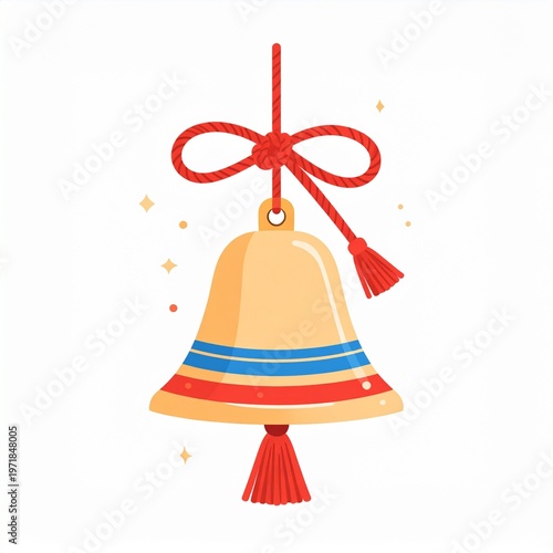Flat Design Traditional Bell Ornament with Red and Gold Details