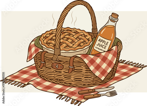 Picnic Basket with Apple Juice.