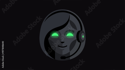 Robot Face with Green Eyes.