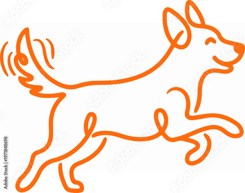 Running Dog Orange Line Art.