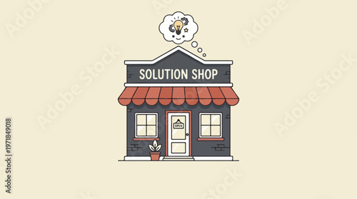 Solution Shop Store Front Illustration.
