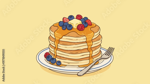 Stack of Pancakes with Berries.