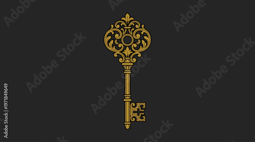 Vintage Gold Ornate Key.