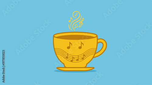Yellow Cup With Music Notes.