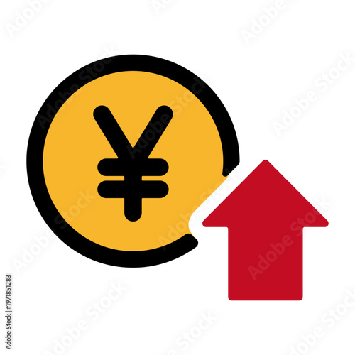 円マークと上矢印　収益増加・価格上昇のアイコン