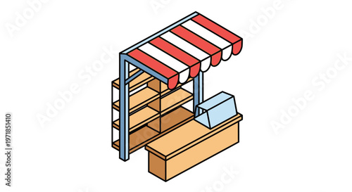 Colorful small market food cart stand.