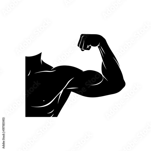 Muscular Flex: A bold silhouette of a muscular arm flexed, embodying strength, fitness, and physical prowess. A symbol of peak performance and the human form.