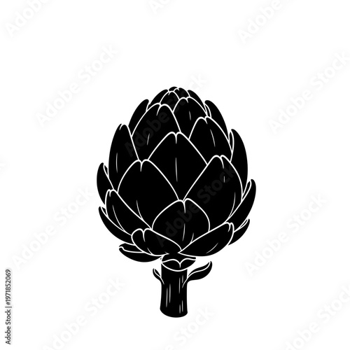 Artichoke Silhouette: A striking silhouette of a artichoke, a testament to simplicity and form, showcasing its intricate layers against the stark canvas.