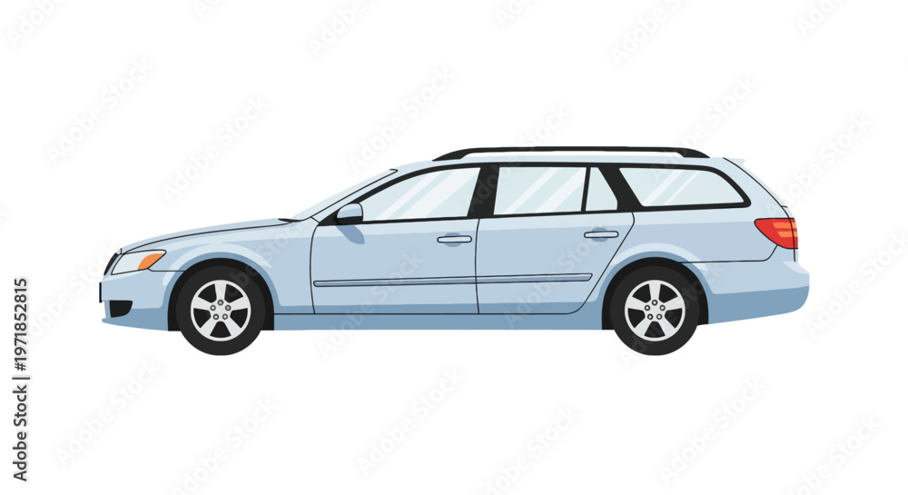 Obraz premium Light Blue Station Wagon Side View Family Transport Vehicle Illustration