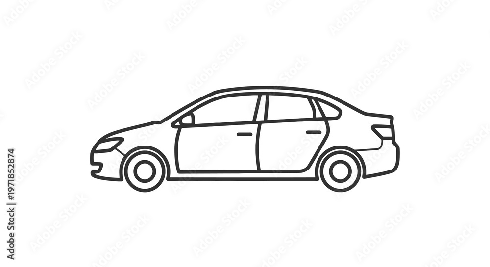 Obraz premium Sedan Car Outline Illustration Side View Simple Transport Vehicle Design