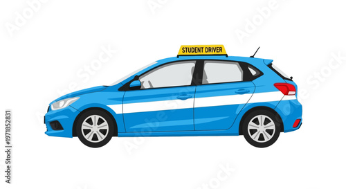 Blue Student Driver Training Car Side View Driving School Vehicle Illustration