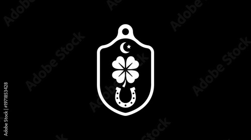 Clover Horseshoe Moon and Crescent Symbol on White Shield Pendant
