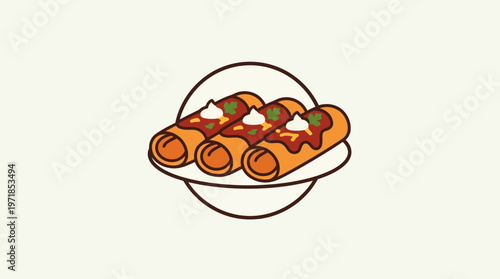 Three Taquitos With Toppings on Plate