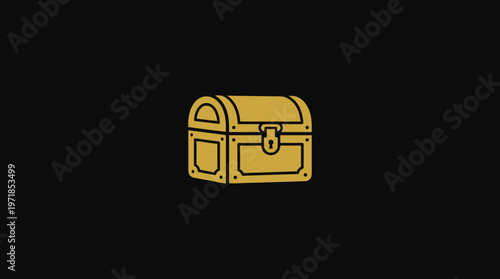 Golden Treasure Chest Icon On Black Background