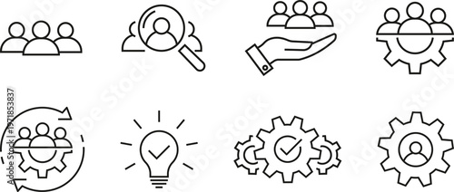 Business Line Icon Set Teamwork Process Symbols