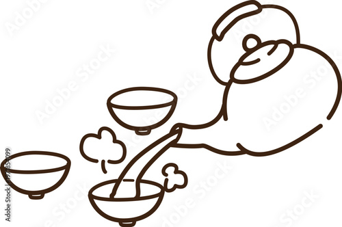 急須でお茶を注ぐ　線画