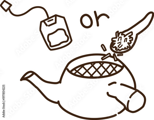 急須にティーバッグか茶葉を入れる　線画