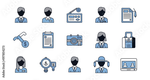 Collection of icons illustrating business concepts and activities