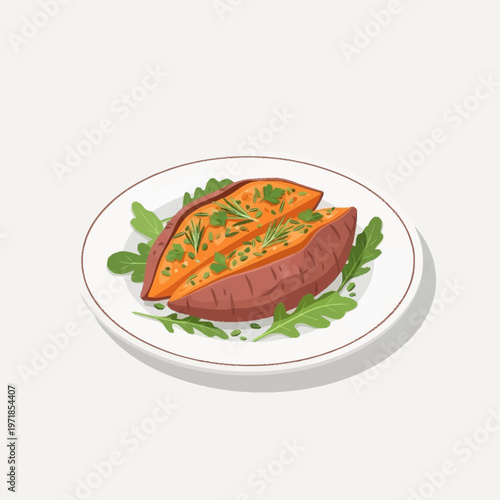 Delicious baked sweet potato halves on plate.