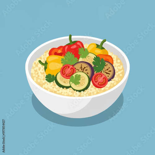 A bowl of couscous with vegetables.
