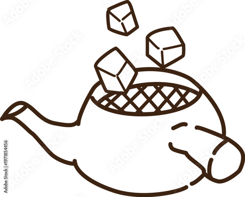 急須に氷を入れる　線画