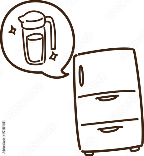 冷蔵庫でお茶を冷やす　線画