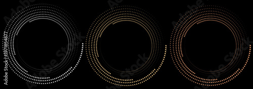 暗闇に浮かび上がる粒子が円環を描くホワイトゴールドブロンズの高級感あふれる抽象サークルパーティクル背景